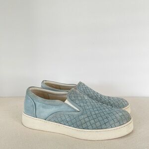 Bottega Veneta blue suede basketweave slip on sneakers size 9 9.5